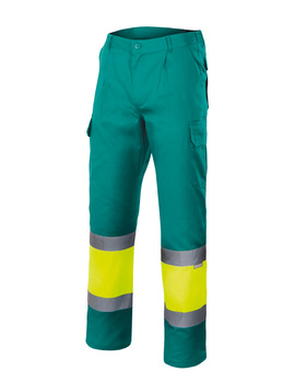 Pantalón multibolsillos combinado alta visibilidad 157 verde hierba/amarillo