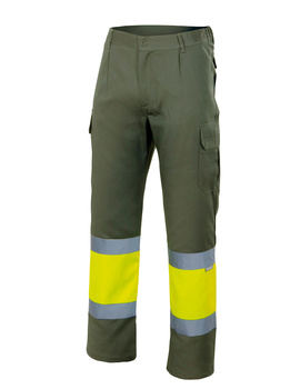 Pantalón multibolsillos combinado alta visibilidad 157 Verde caza/Amarillo