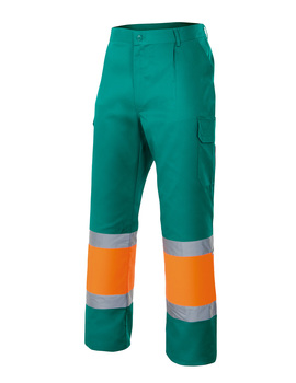 Pantalón multibolsillos combinado alta visibilidad 157 Verde hierba/ Naranja