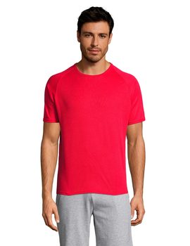 Camiseta de manga corta de poliéster transpirable Sporty color Rojo