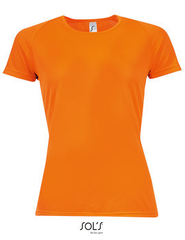 Camiseta de mujer manga corta de poliéster transpirable Sporty color Naranja Flúor