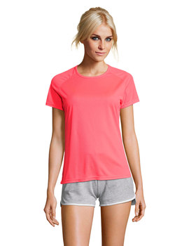 Camiseta de mujer manga corta de poliéster transpirable Sporty color Neón Coral