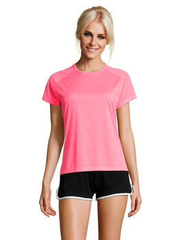 Camiseta de mujer manga corta de poliéster transpirable Sporty color Rosa Flúor