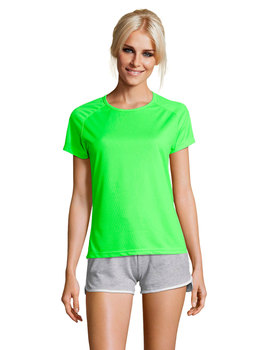 Camiseta de mujer manga corta de poliéster transpirable Sporty color Verde Neón