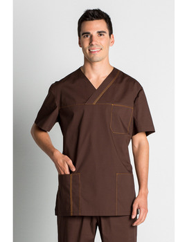 Casaca manga corta 8018 marrón de hombre para sanidad y centros de estética. 