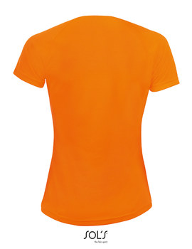 Camiseta de mujer manga corta de poliéster transpirable Sporty color Naranja Flúor
