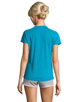 Camiseta de mujer manga corta de poliéster transpirable Sporty color Aqua