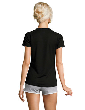 Camiseta de mujer manga corta de poliéster transpirable Sporty color Negro