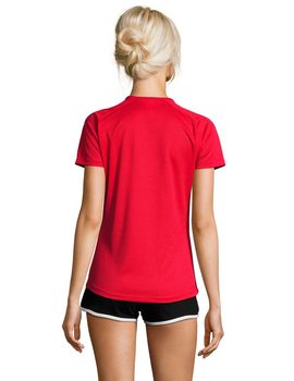 Camiseta de mujer manga corta de poliéster transpirable Sporty color Rojo