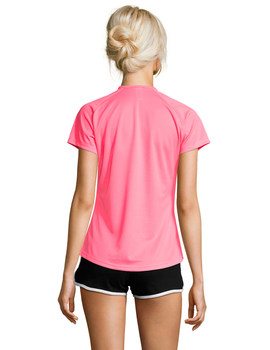 Camiseta de mujer manga corta de poliéster transpirable Sporty color Rosa Flúor
