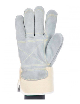 Paquete de 10 guantes serraje vacuno crupón gris con refuerzo interior serraje palma y dedos.